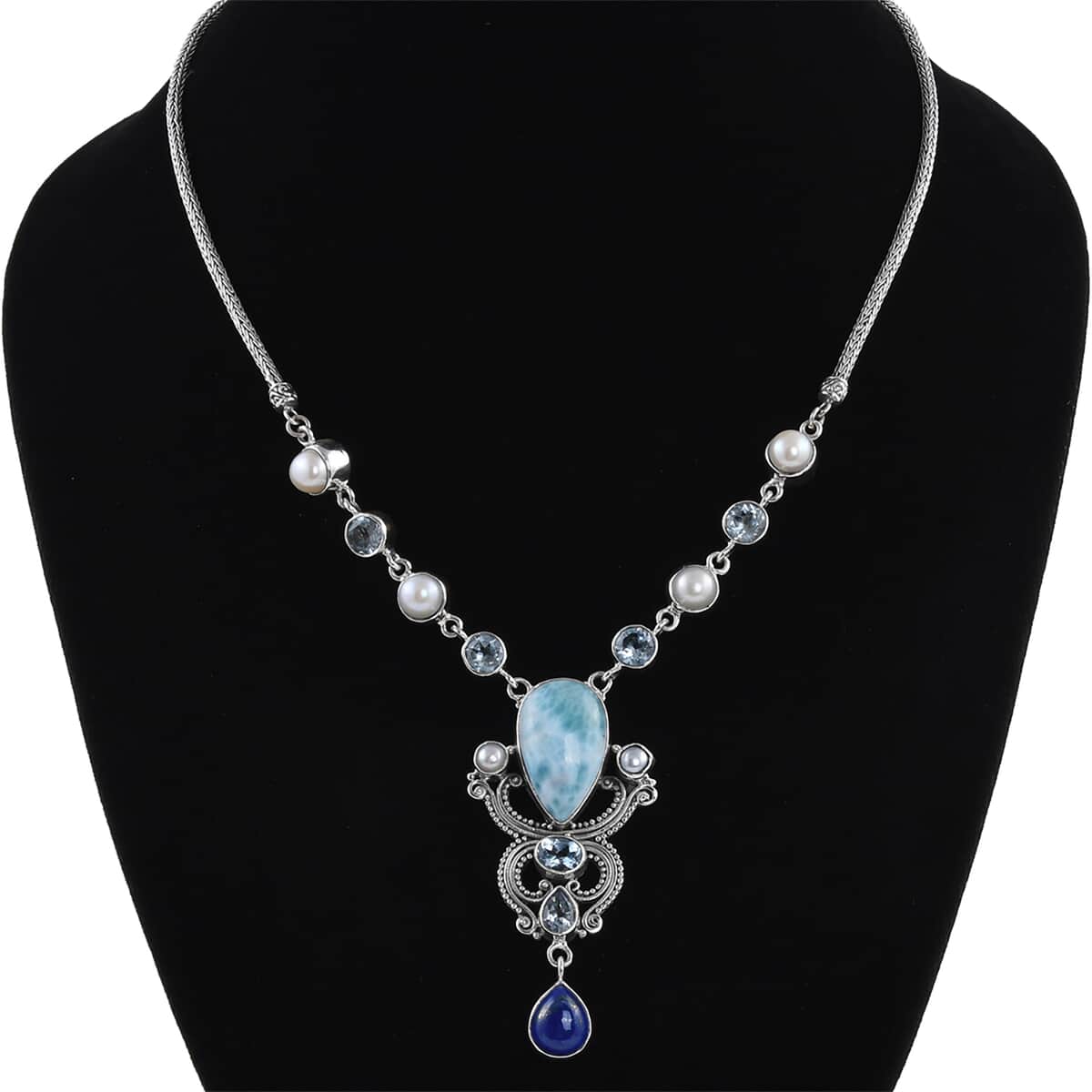 Bali Legacy Larimar and Multi Gemstone Borobudur Necklace 20 Inches in Sterling Silver 47.25 ctw image number 2