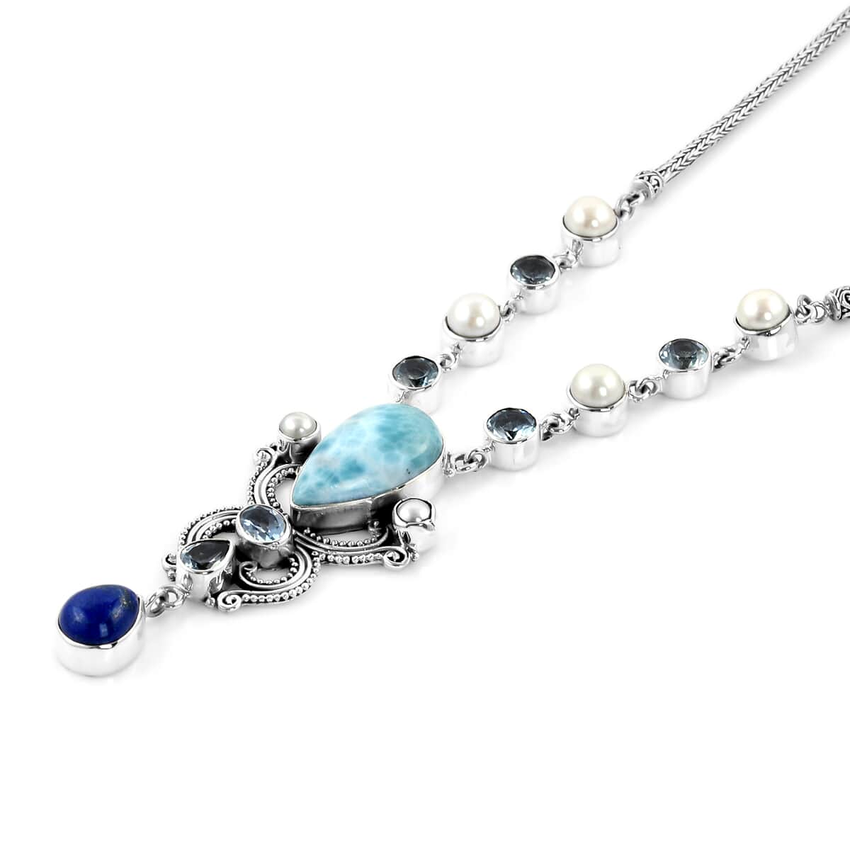 Bali Legacy Larimar and Multi Gemstone Borobudur Necklace 20 Inches in Sterling Silver 47.25 ctw image number 4