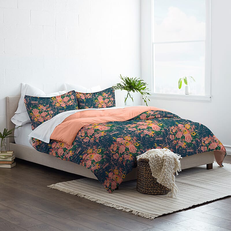 Made Supply Co. Navy Floral Pattern Microfiber 3pcs Comforter - Queen