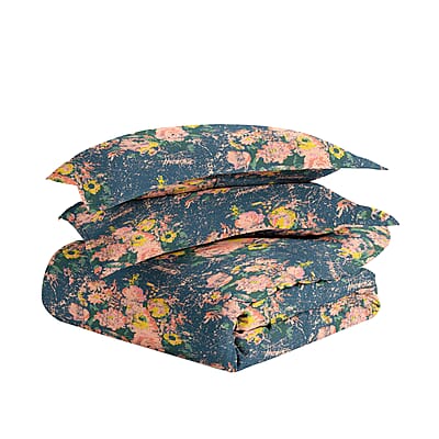 Made Supply Co. Navy Floral Pattern Microfiber 3pcs Comforter - Queen