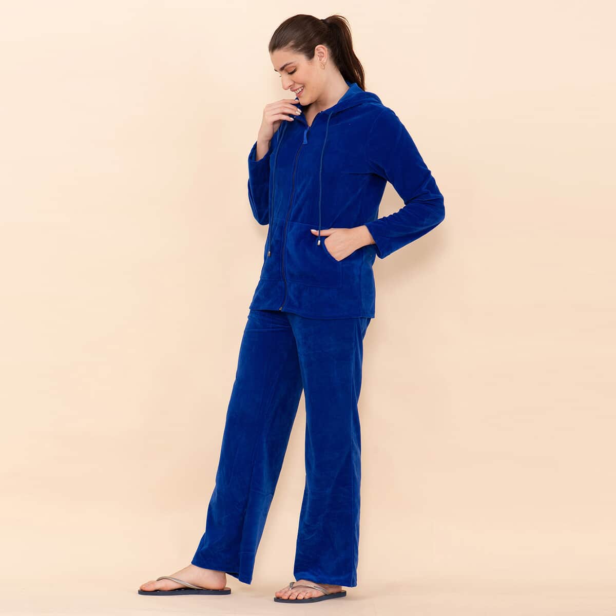Tamsy LUX Blue Velour Track Suit Set - 1X image number 3