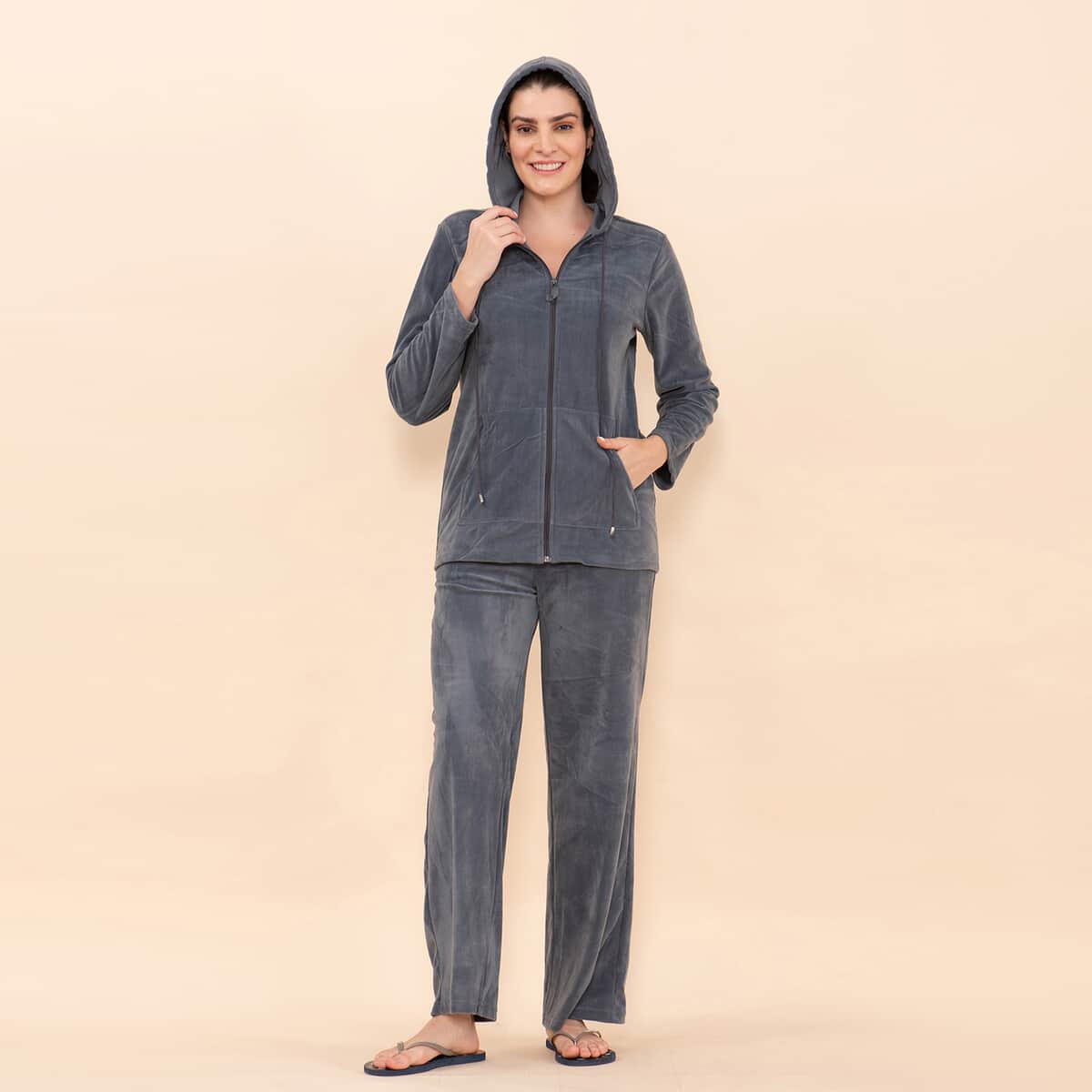 Tamsy LUX Gray Velour Track Suit Set - S image number 3