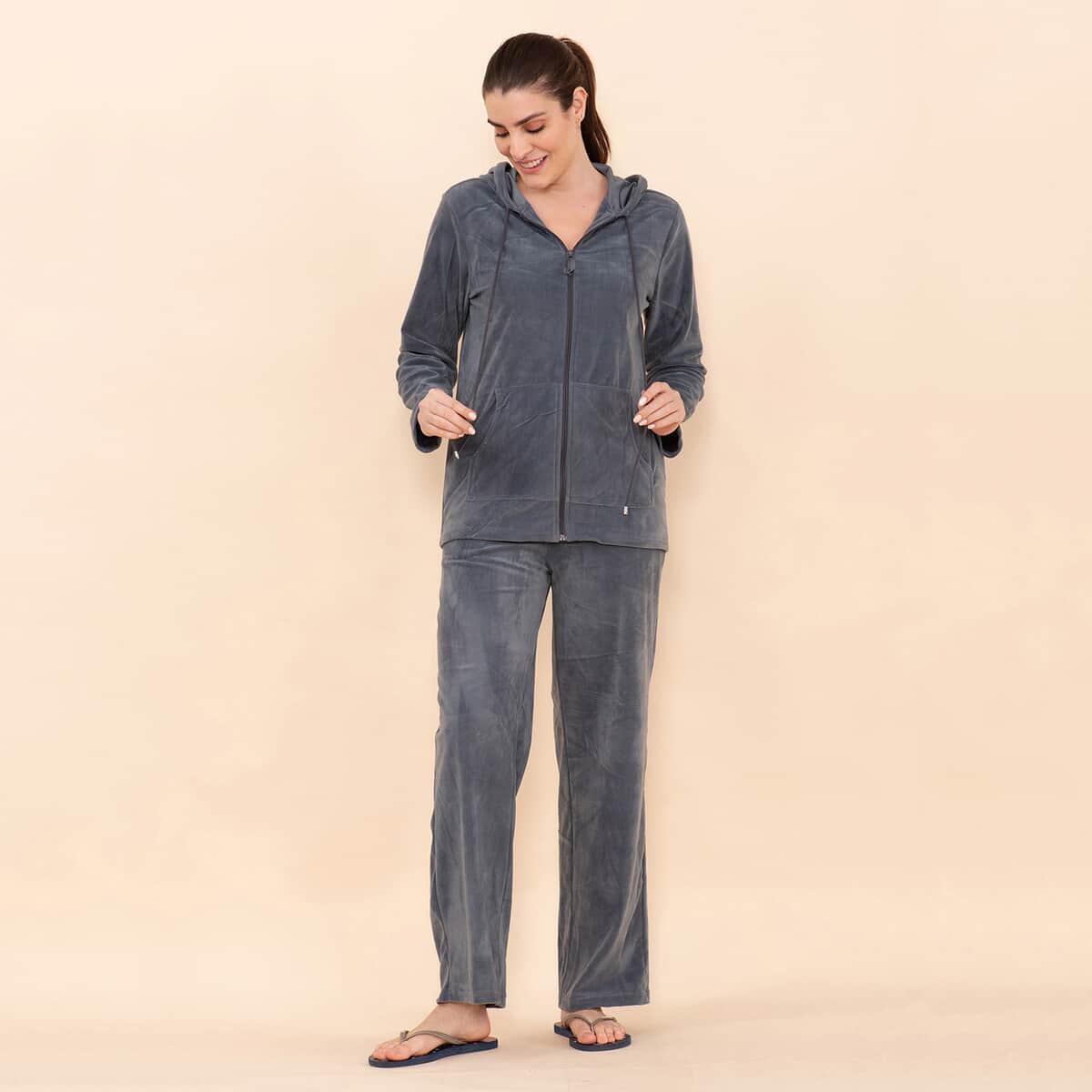 Tamsy LUX Gray Velour Track Suit Set - XL image number 2