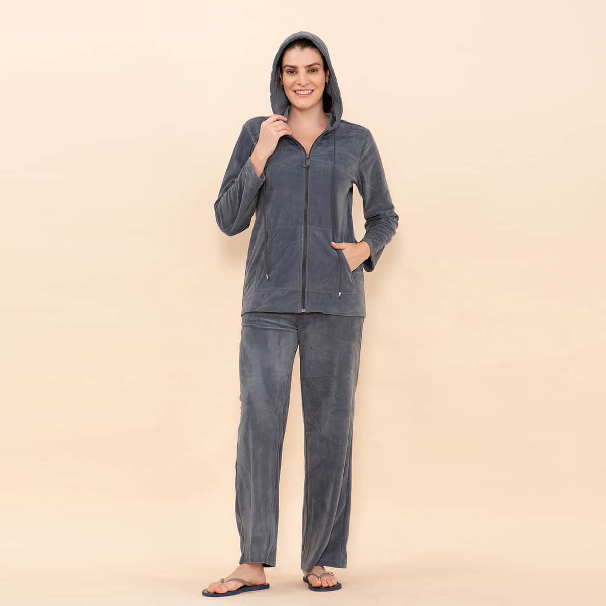 Tamsy LUX Gray Velour Track Suit Set - XL image number 3