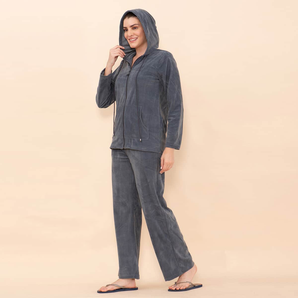 Tamsy LUX Gray Velour Track Suit Set - XL image number 4