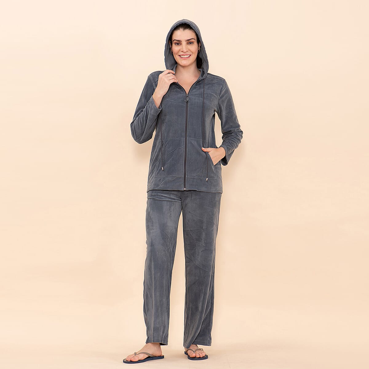 Tamsy LUX Gray Velour Track Suit Set - 2X image number 3
