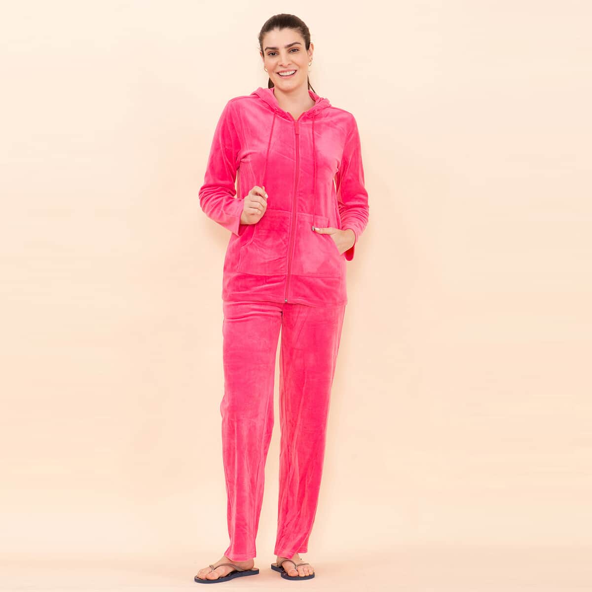 Tamsy LUX Pink Velour Track Suit Set - 1X image number 2