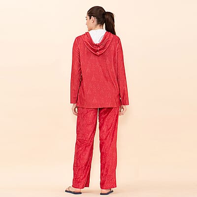 Tamsy Red Sparkle Printed Brushed Flannel Lounge Wear Set - L