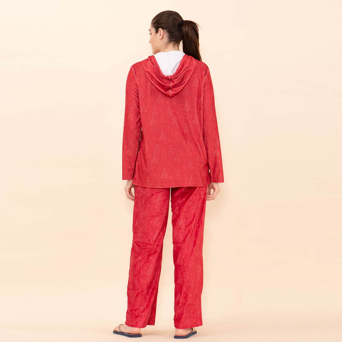 TAMSY Red Sparkle Printed Brushed Flannel Track Suit Set - L image number 1