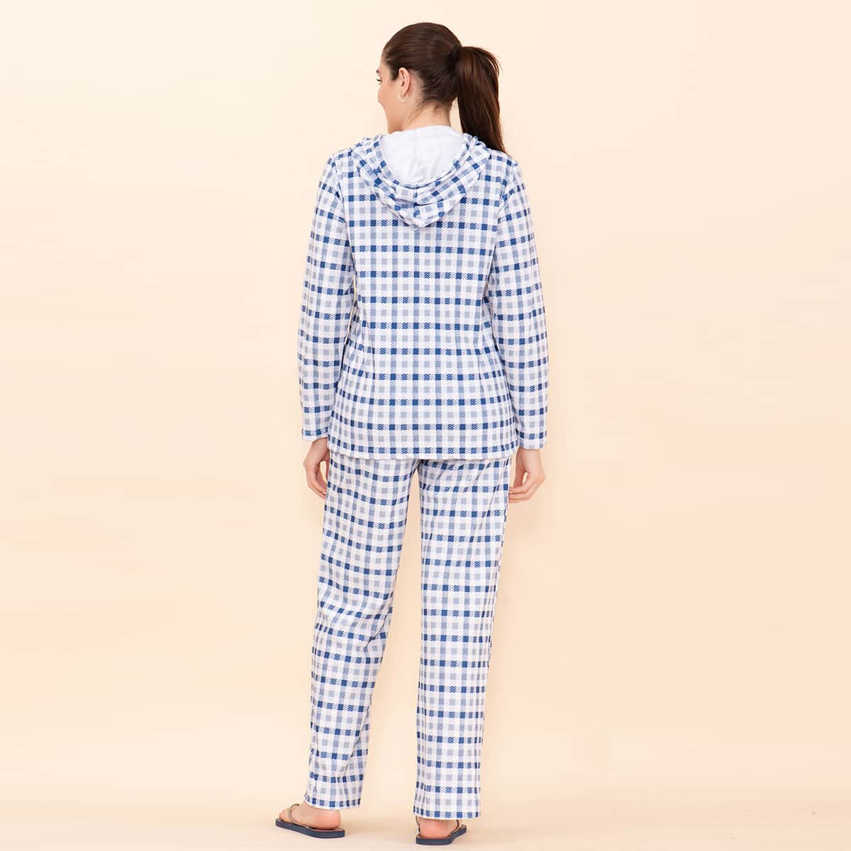 Tamsy Blue Checkered Printed Brushed Flannel Track Suit Set -L image number 1