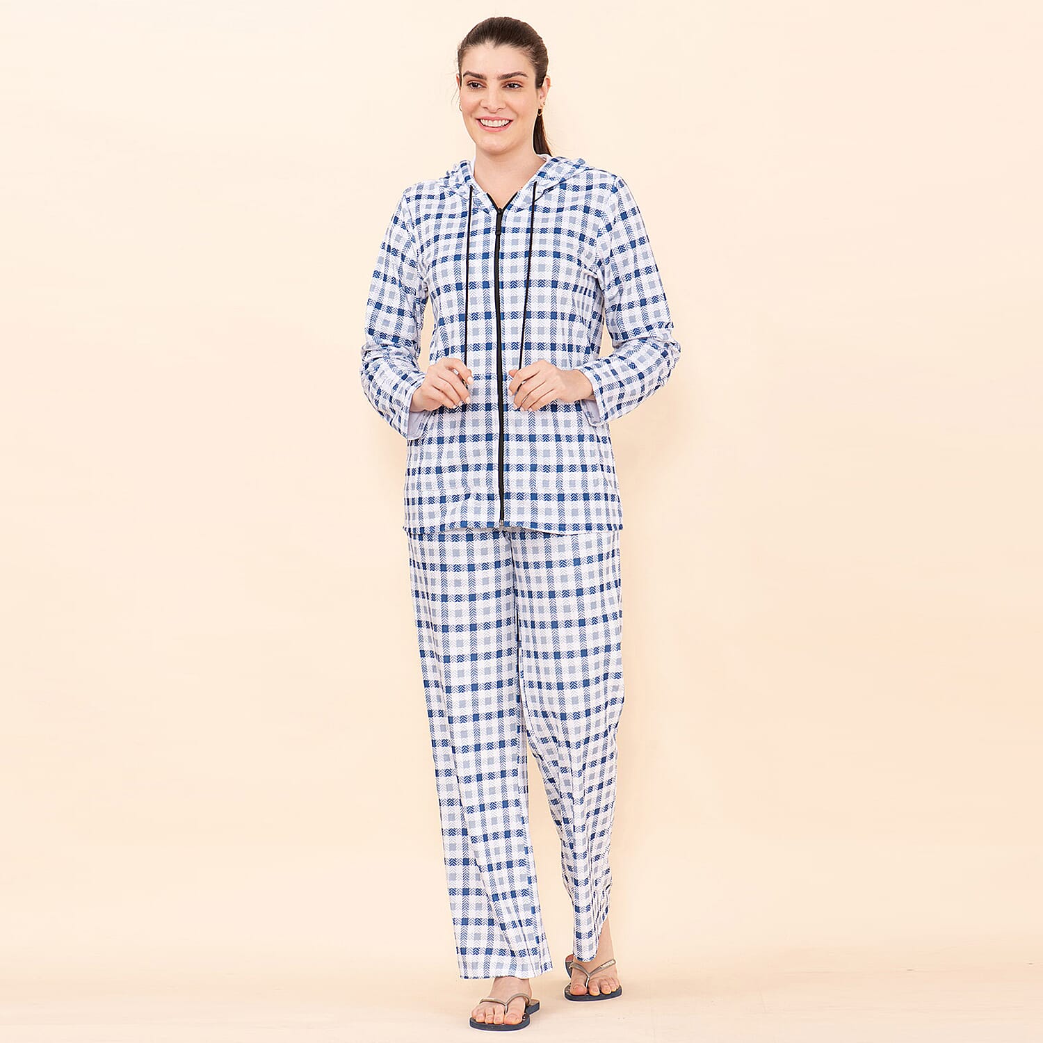 Buy Tamsy Blue Checkered Printed Brushed Flannel Track Suit