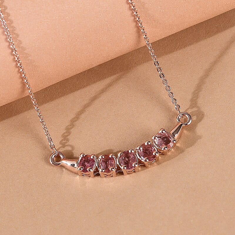 Natural Blush Tourmaline Necklace 18 Inches in Vermeil Rose Gold Over Sterling Silver 0.85 ctw