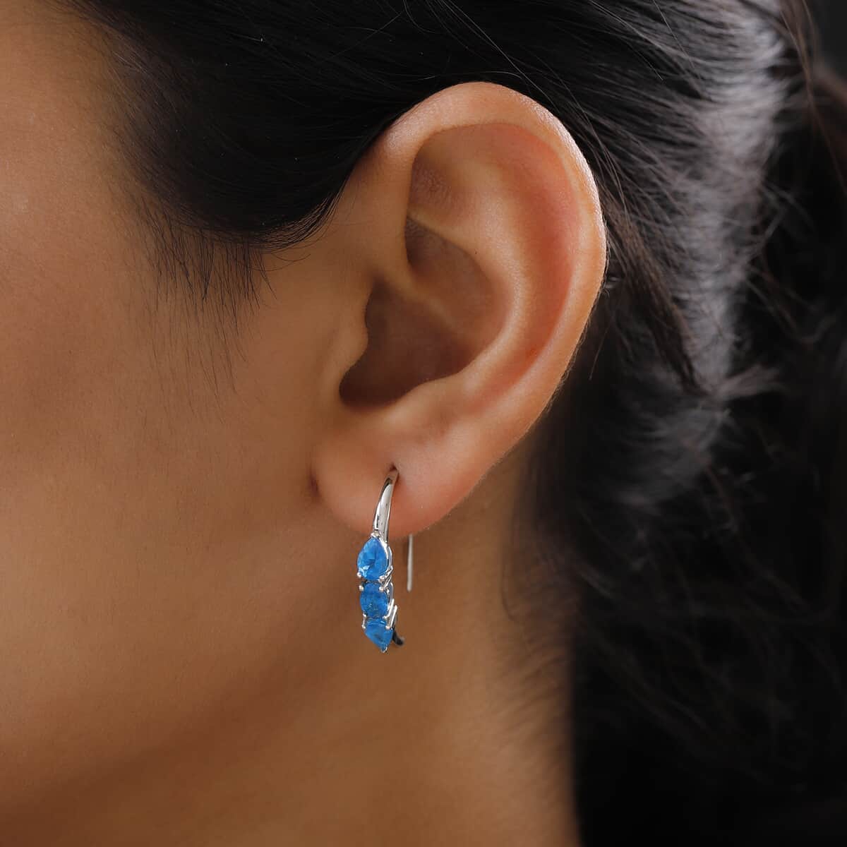Malgache Neon Apatite Earrings in Platinum Over Sterling Silver 2.60 ctw image number 2