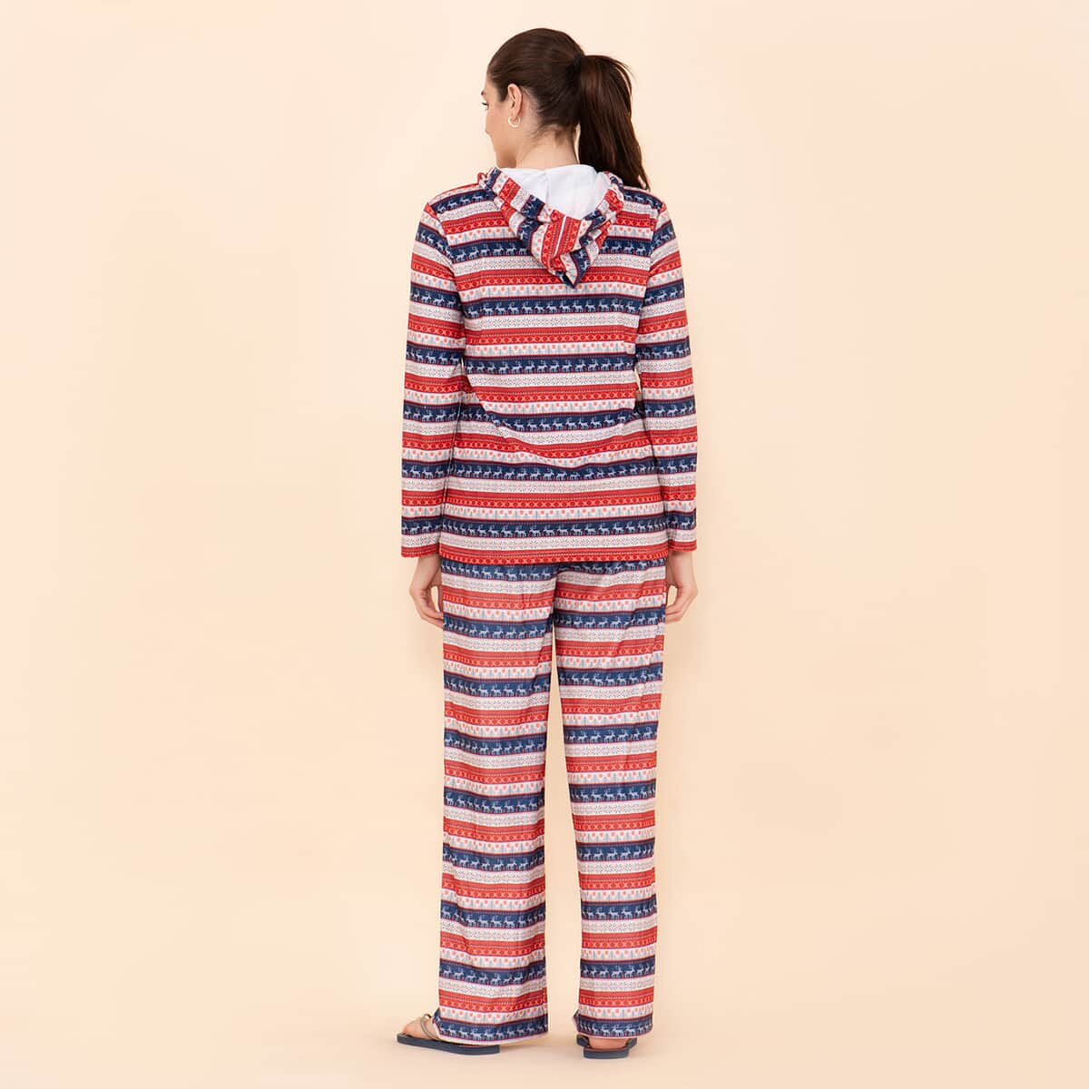 Tamsy Red and Blue Reindeer Printed Brushed Flannel Lounge Wear - L image number 1