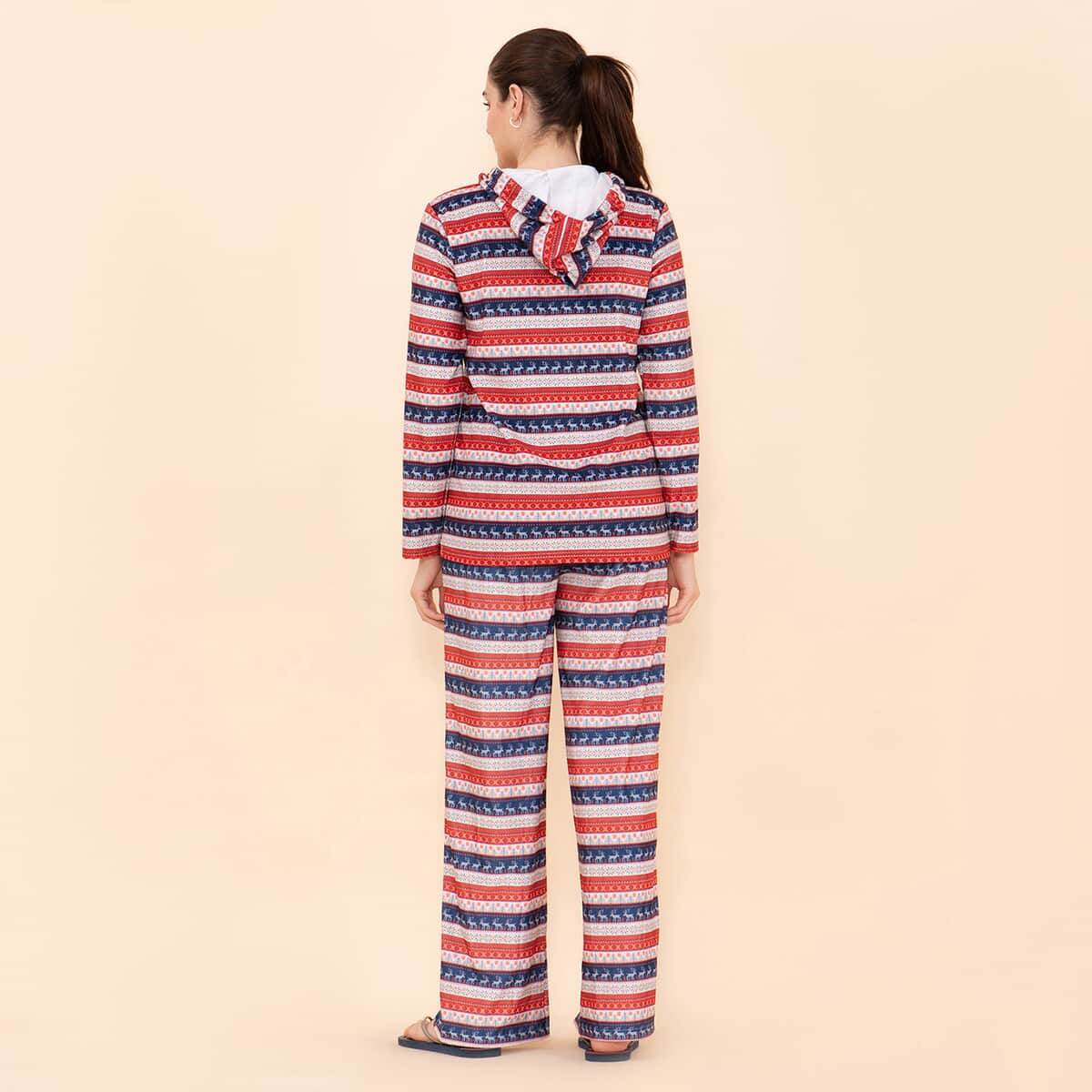 Tamsy Red and Blue Reindeer Printed Brushed Flannel Track Suit - XL image number 1