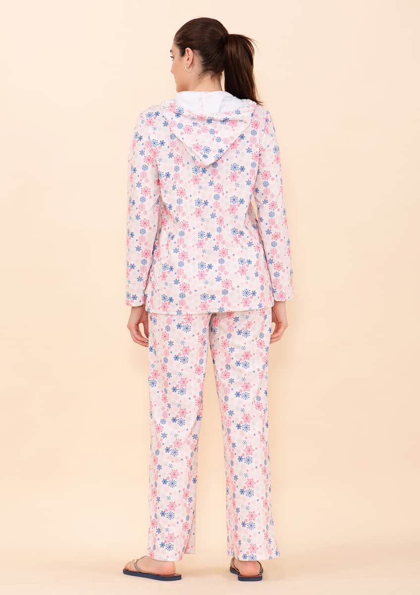 Tamsy Light Pink Snowflake Printed Brushed Flannel Track Suit Set -M image number 1