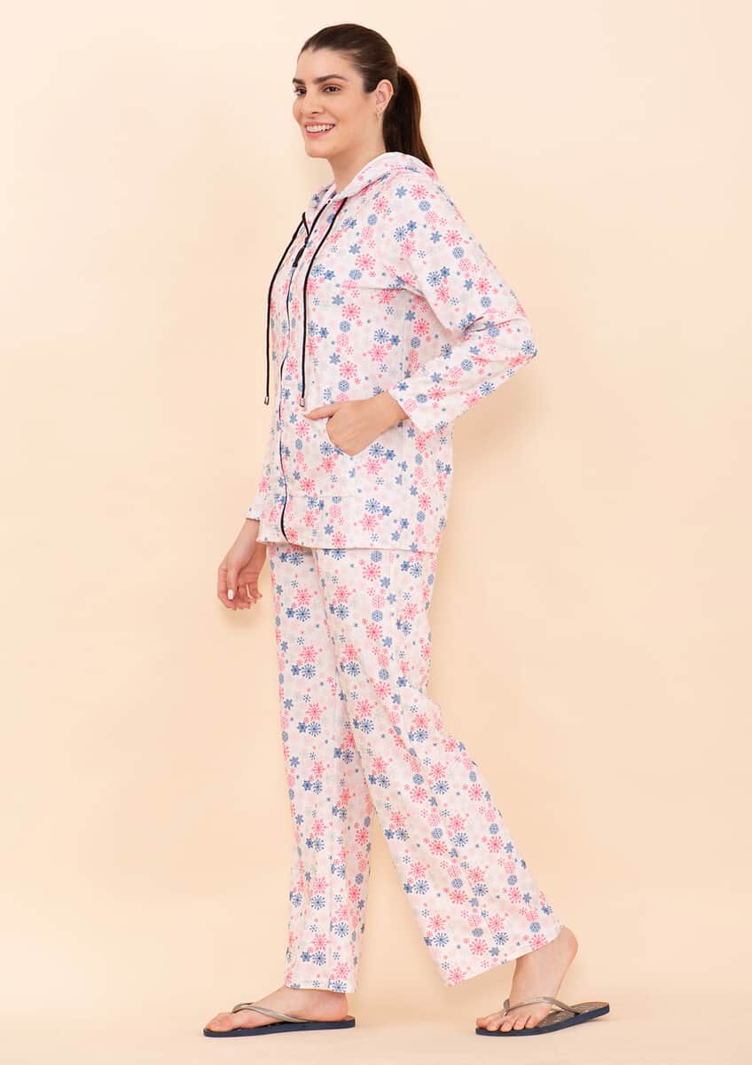 Tamsy Light Pink Snowflake Printed Brushed Flannel Track Suit Set -M image number 4