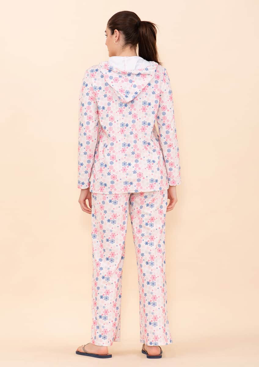 Tamsy Light Pink Snowflake Printed Brushed Flannel Track Suit Set -S image number 1