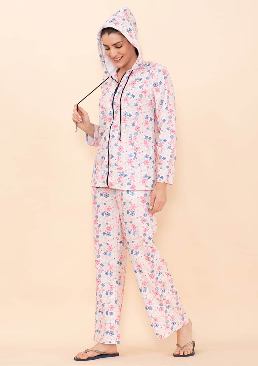 Tamsy Light Pink Snowflake Printed Brushed Flannel Track Suit Set -S image number 3