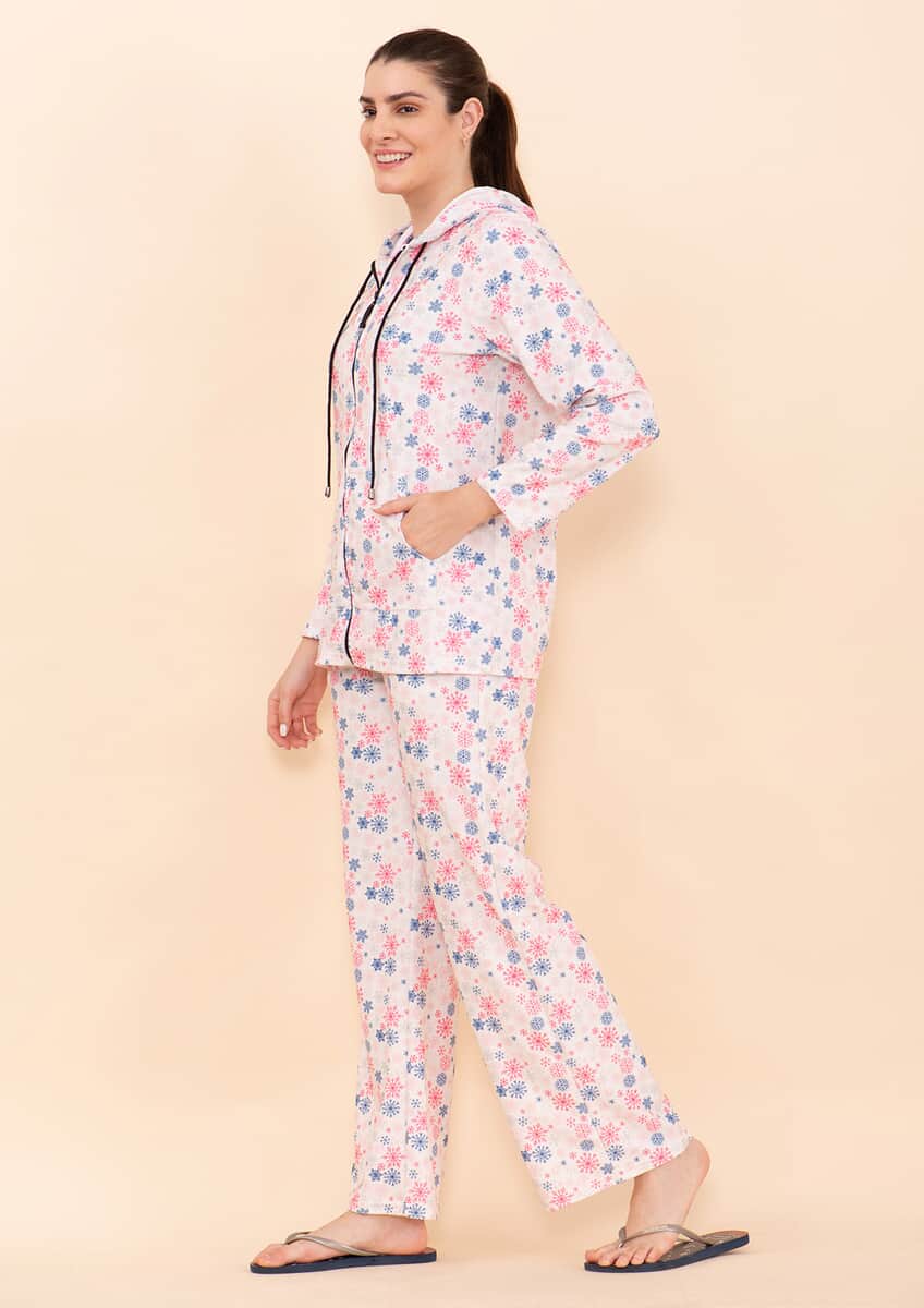 Tamsy Light Pink Snowflake Printed Brushed Flannel Track Suit Set -S image number 4