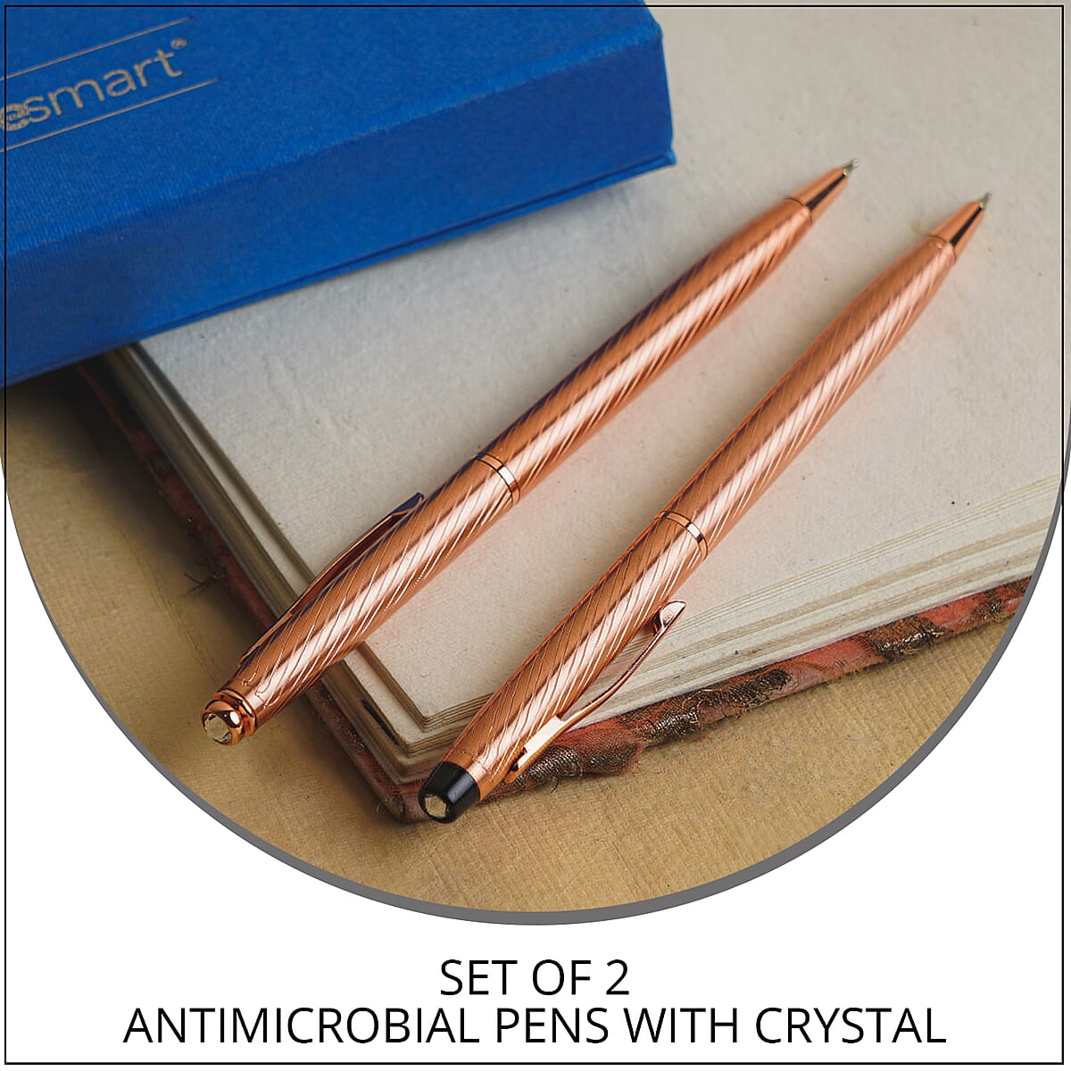 Set of 2 Copper Ball Point Pens Studded with Crystal in Gift Box -Bronze image number 1