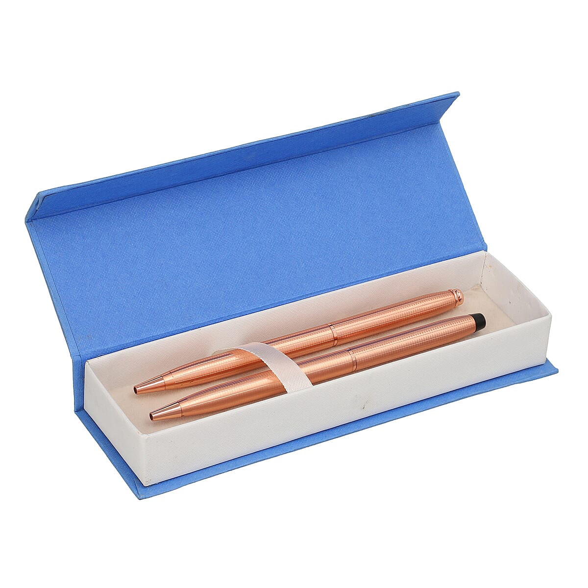 HOMESMART Set of 2 Line Pattern Copper Ball Point Antimicrobial Pens with Crystal in Gift Box -Bronze | Best Refillable Ballpoint Pen | Luxury Decorative Ballpoint Pens image number 0