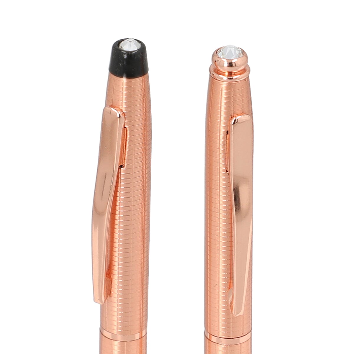HOMESMART Set of 2 Line Pattern Copper Ball Point Antimicrobial Pens with Crystal in Gift Box -Bronze | Best Refillable Ballpoint Pen | Luxury Decorative Ballpoint Pens image number 4