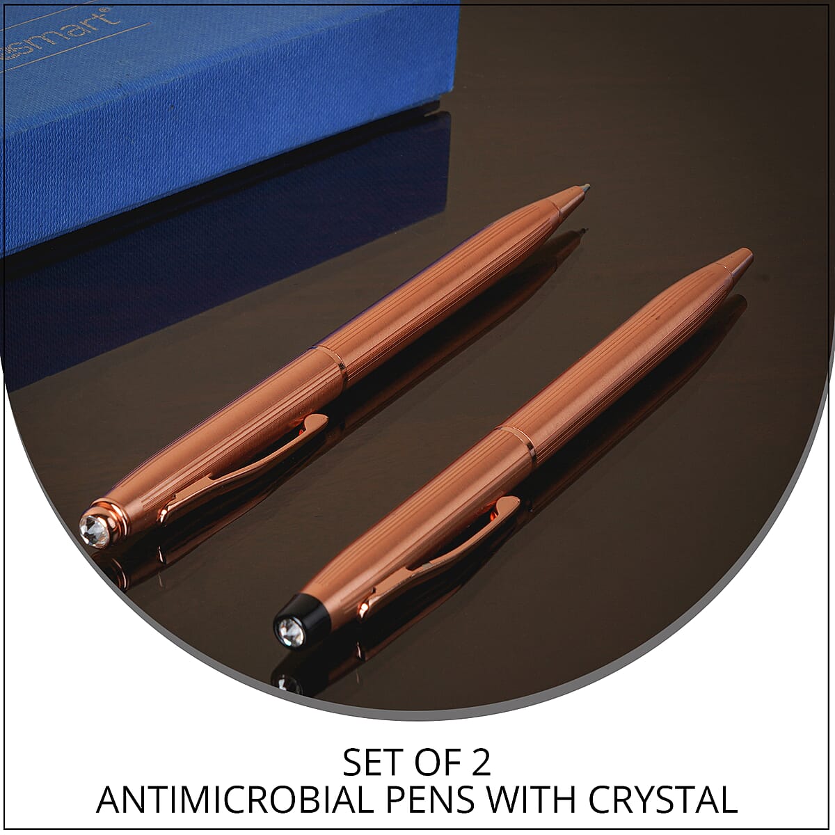 HOMESMART Set of 2 Solid Copper Ball Point Antimicrobial Pens with Crystal in Gift Box -Bronze | Best Refillable Ballpoint Pen | Luxury Decorative Ballpoint Pens image number 1