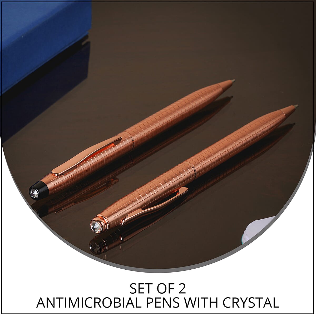 HOMESMART Set of 2 Rope Pattern Copper Ball Point Antimicrobial Pens with Crystal in Gift Box -Bronze | Best Refillable Ballpoint Pen | Luxury Decorative Ballpoint Pens image number 1