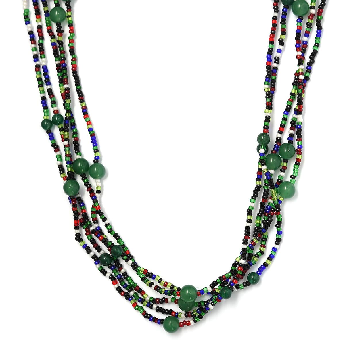 Green Aventurine and Multi Gemstone Beaded Necklace 20 Inches in Platinum Over Copper and Stainless Steel 105.12 ctw image number 0