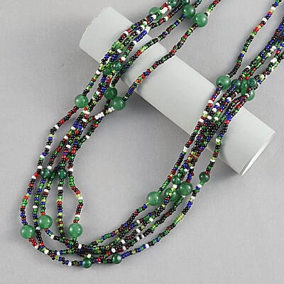 Green Aventurine and Multi Gemstone Beaded Necklace 20 Inches in Platinum Over Copper and Stainless Steel 105.12 ctw