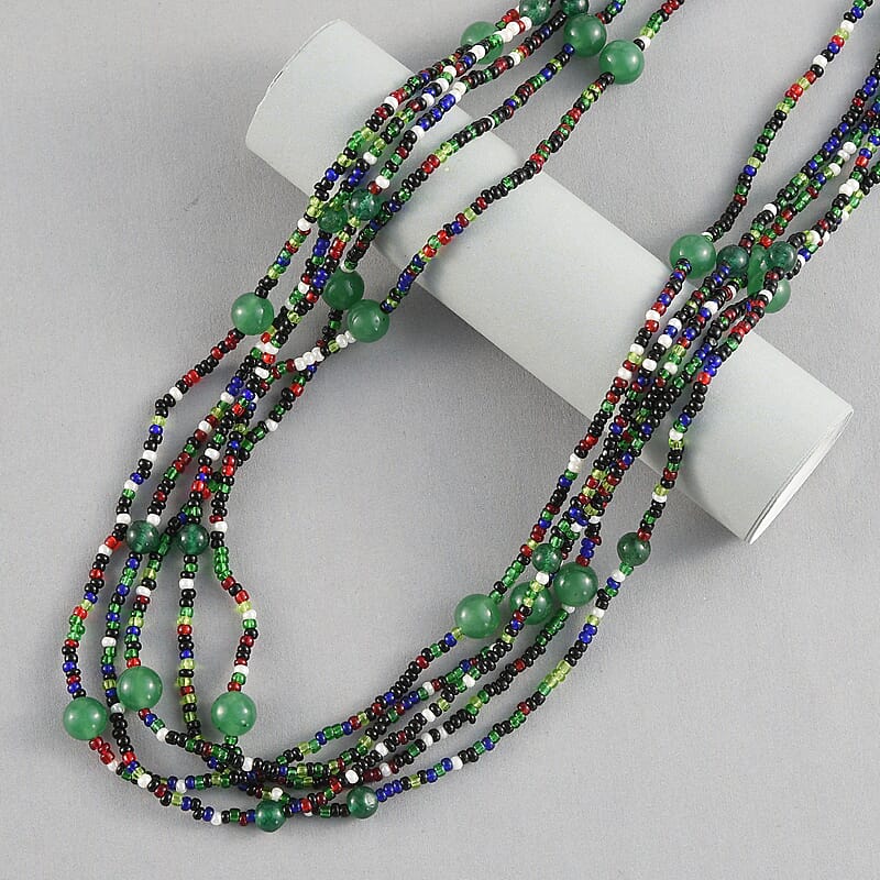 Green Aventurine and Multi Gemstone Beaded Necklace 20 Inches in Platinum Over Copper and Stainless Steel 105.12 ctw
