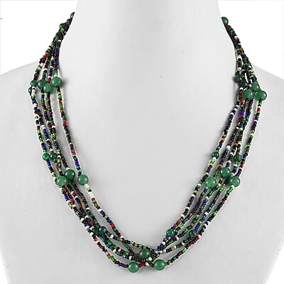 Green Aventurine and Multi Gemstone Beaded Necklace 20 Inches in Platinum Over Copper and Stainless Steel 105.12 ctw