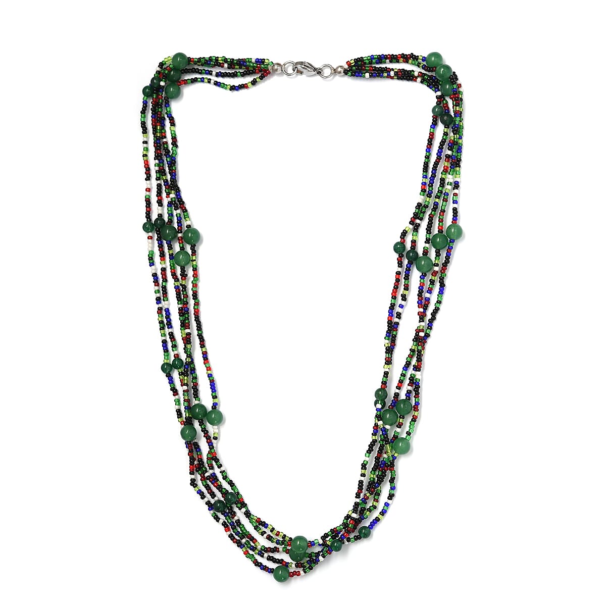Green Aventurine and Multi Gemstone Beaded Necklace 20 Inches in Platinum Over Copper and Stainless Steel 105.12 ctw