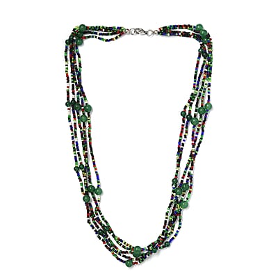 Green Aventurine and Multi Gemstone Beaded Necklace 20 Inches in Platinum Over Copper and Stainless Steel 105.12 ctw