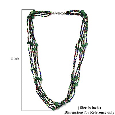 Green Aventurine and Multi Gemstone Beaded Necklace 20 Inches in Platinum Over Copper and Stainless Steel 105.12 ctw