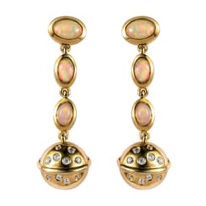 Ethiopian Welo Opal and White Zircon Solar System Planet Drop Statement Earrings in Vermeil Yellow Gold Over Sterling Silver 1.50 ctw