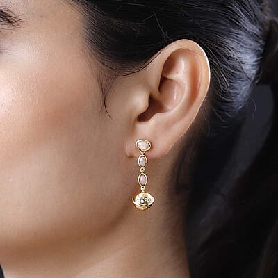 Ethiopian Welo Opal and White Zircon Solar System Planet Drop Statement Earrings in Vermeil Yellow Gold Over Sterling Silver 1.50 ctw