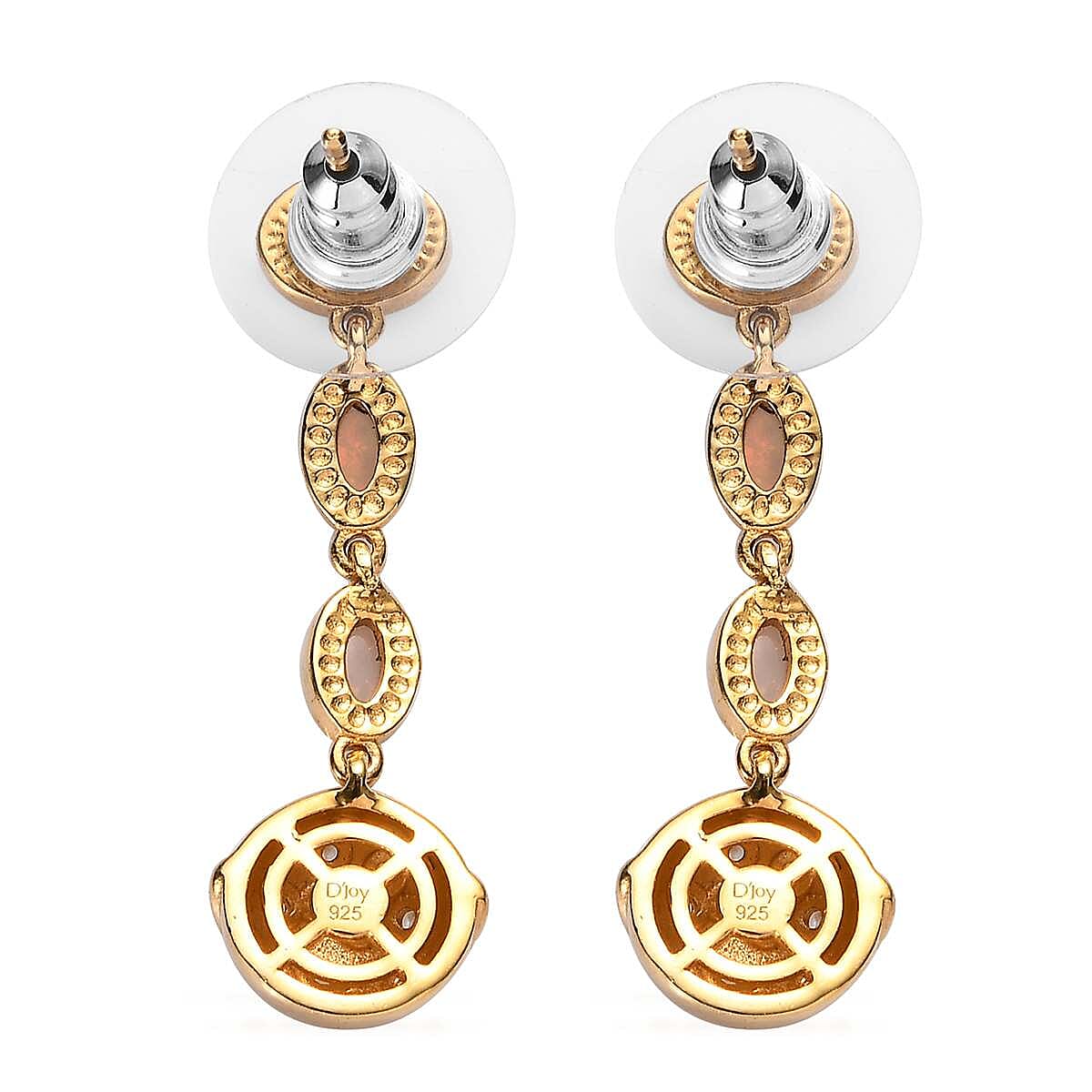 Ethiopian Welo Opal and White Zircon Solar System Planet Drop Statement Earrings in Vermeil Yellow Gold Over Sterling Silver 1.50 ctw