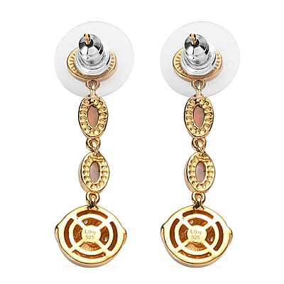 Ethiopian Welo Opal and White Zircon Solar System Planet Drop Statement Earrings in Vermeil Yellow Gold Over Sterling Silver 1.50 ctw