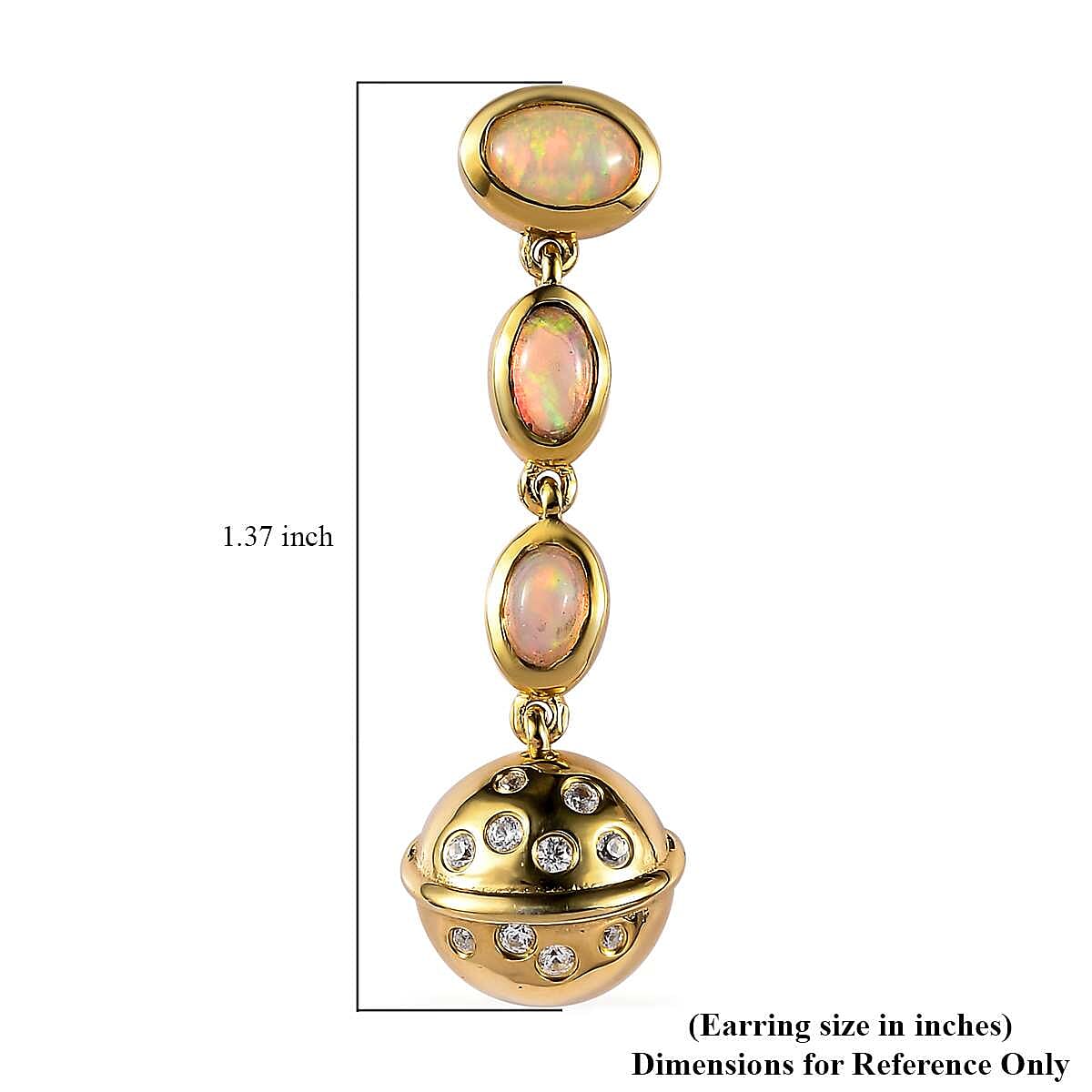 Ethiopian Welo Opal and White Zircon Solar System Planet Drop Statement Earrings in Vermeil Yellow Gold Over Sterling Silver 1.50 ctw