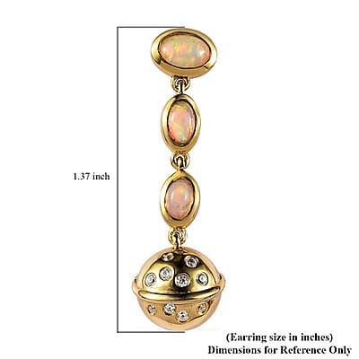 Ethiopian Welo Opal and White Zircon Solar System Planet Drop Statement Earrings in Vermeil Yellow Gold Over Sterling Silver 1.50 ctw