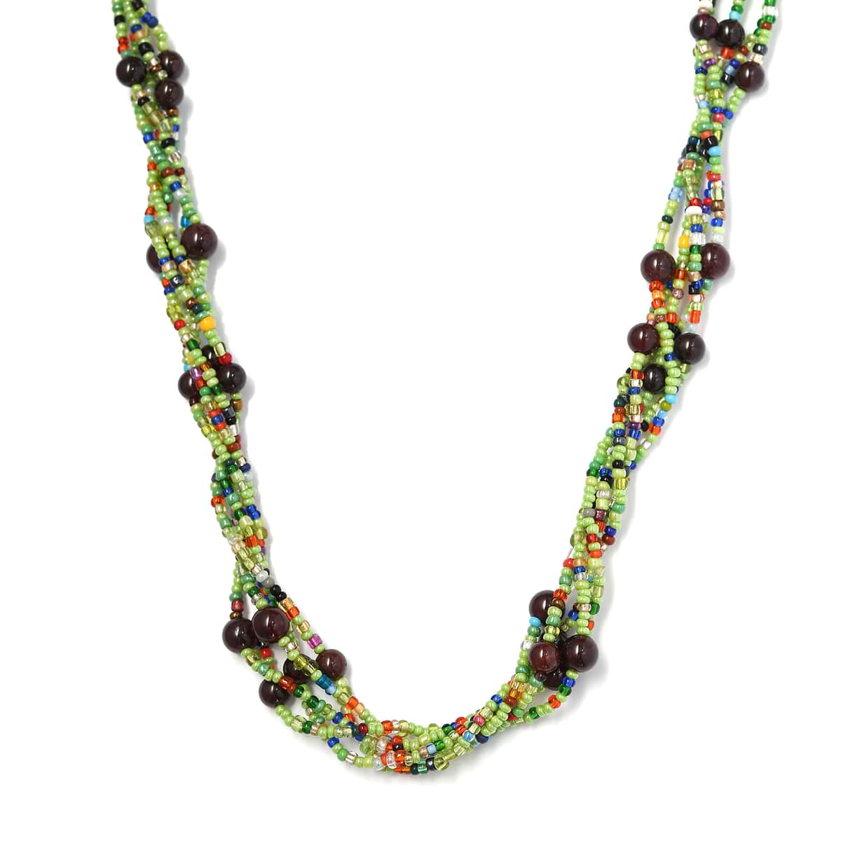 Mozambique Garnet and Multi Gemstone Beaded Necklace (20 Inches) in Platinum Over Copper and Stainless Steel 140.25 ctw image number 0