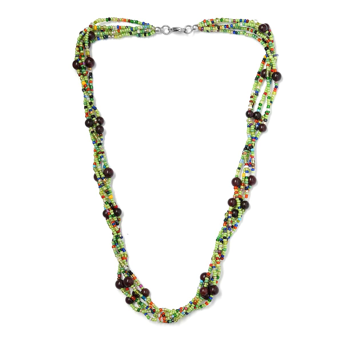 Mozambique Garnet and Multi Gemstone Beaded Necklace (20 Inches) in Platinum Over Copper and Stainless Steel 140.25 ctw image number 3