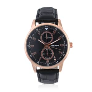Strada Japanese Movement Watch in Rosetone with Black Faux Leather Strap (40.65mm) (5.75-7.75 Inches)