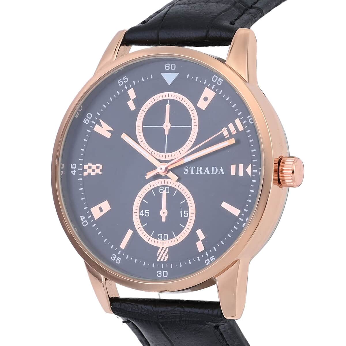Strada Japanese Movement Watch in Rosetone with Black Faux Leather Strap (40.65mm) (5.75-7.75 Inches) image number 3