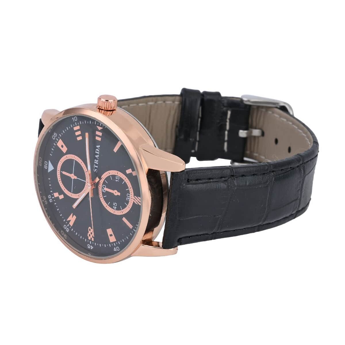 Strada Japanese Movement Watch in Rosetone with Black Faux Leather Strap (40.65mm) (5.75-7.75 Inches) image number 4