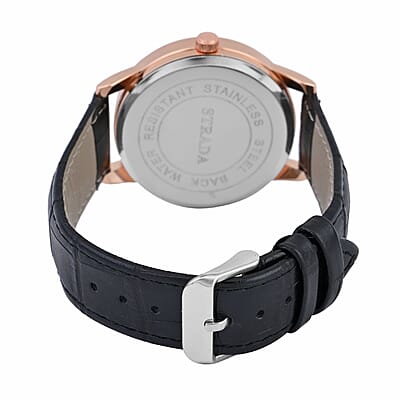 Strada Japanese Movement Watch in Rosetone with Black Faux Leather Strap (40.65mm) (5.75-7.75 Inches)