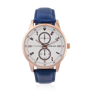 Strada Japanese Movement Watch in Rosetone with Blue Faux Leather Strap (40.65mm) (5.75-7.75 Inches)