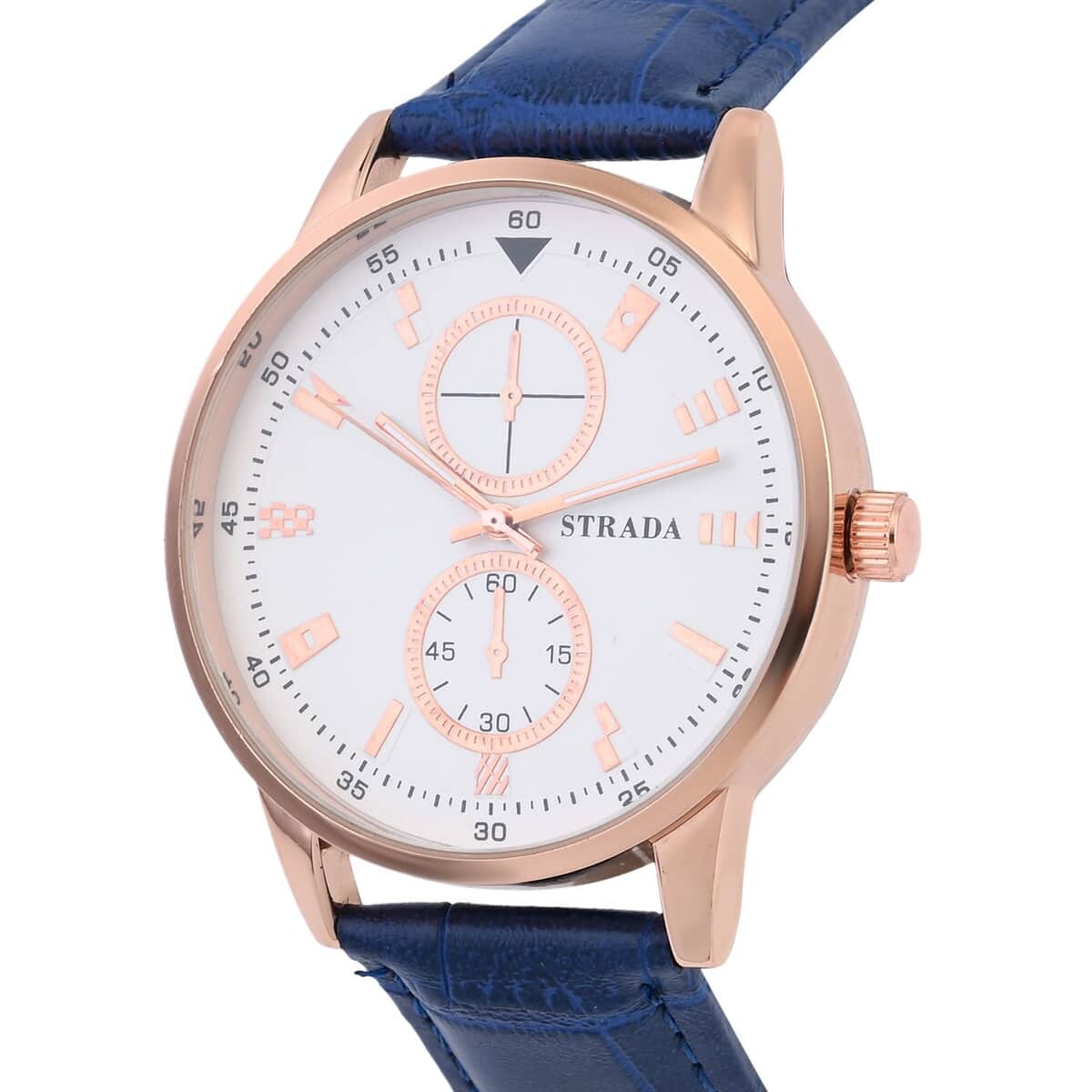 Strada Japanese Movement Watch in Rosetone with Blue Faux Leather Strap (40.65mm) (5.75-7.75 Inches) image number 3